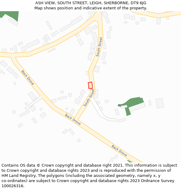 ASH VIEW, SOUTH STREET, LEIGH, SHERBORNE, DT9 6JG: Location map and indicative extent of plot