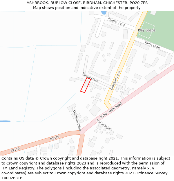 ASHBROOK, BURLOW CLOSE, BIRDHAM, CHICHESTER, PO20 7ES: Location map and indicative extent of plot