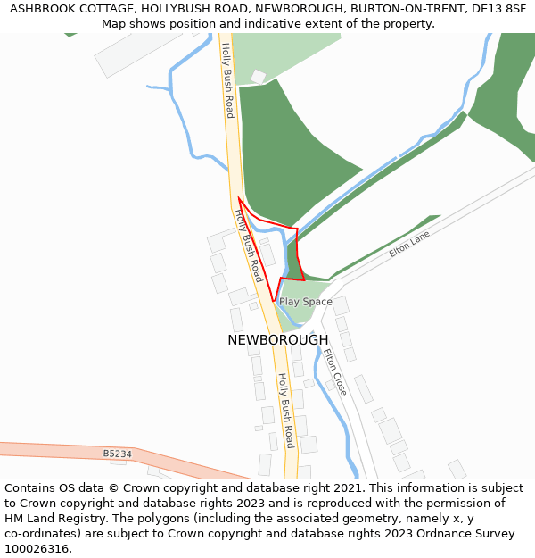 ASHBROOK COTTAGE, HOLLYBUSH ROAD, NEWBOROUGH, BURTON-ON-TRENT, DE13 8SF: Location map and indicative extent of plot