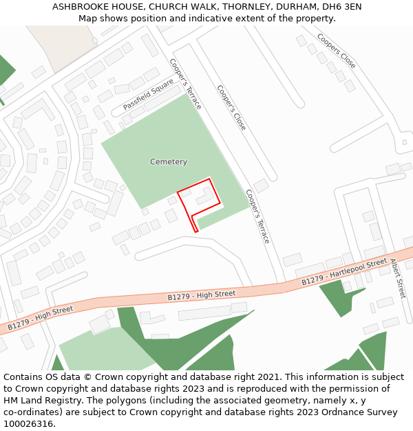 ASHBROOKE HOUSE, CHURCH WALK, THORNLEY, DURHAM, DH6 3EN: Location map and indicative extent of plot