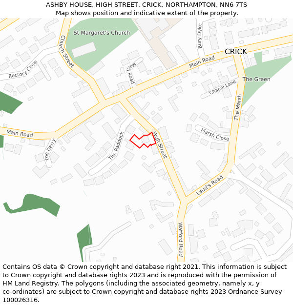 ASHBY HOUSE, HIGH STREET, CRICK, NORTHAMPTON, NN6 7TS: Location map and indicative extent of plot