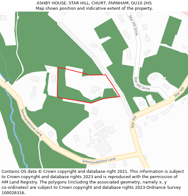 ASHBY HOUSE, STAR HILL, CHURT, FARNHAM, GU10 2HS: Location map and indicative extent of plot