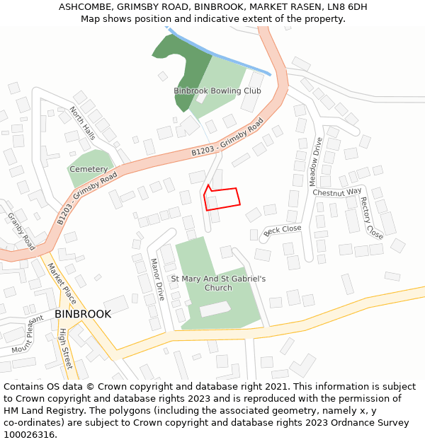 ASHCOMBE, GRIMSBY ROAD, BINBROOK, MARKET RASEN, LN8 6DH: Location map and indicative extent of plot