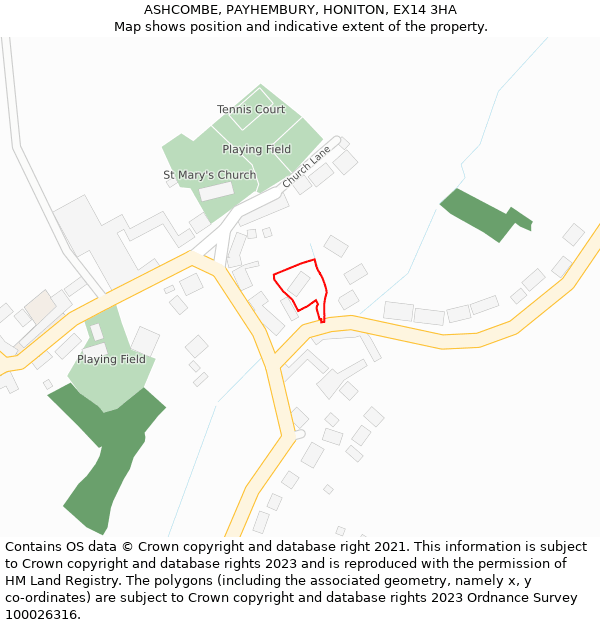 ASHCOMBE, PAYHEMBURY, HONITON, EX14 3HA: Location map and indicative extent of plot