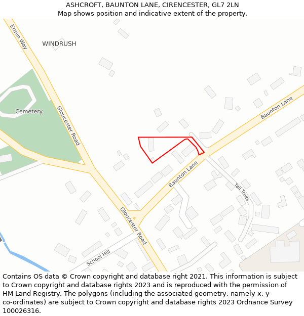 ASHCROFT, BAUNTON LANE, CIRENCESTER, GL7 2LN: Location map and indicative extent of plot