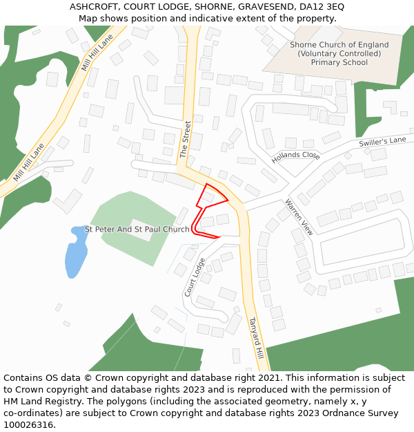 ASHCROFT, COURT LODGE, SHORNE, GRAVESEND, DA12 3EQ: Location map and indicative extent of plot