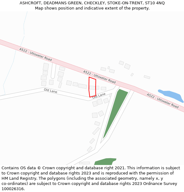 ASHCROFT, DEADMANS GREEN, CHECKLEY, STOKE-ON-TRENT, ST10 4NQ: Location map and indicative extent of plot