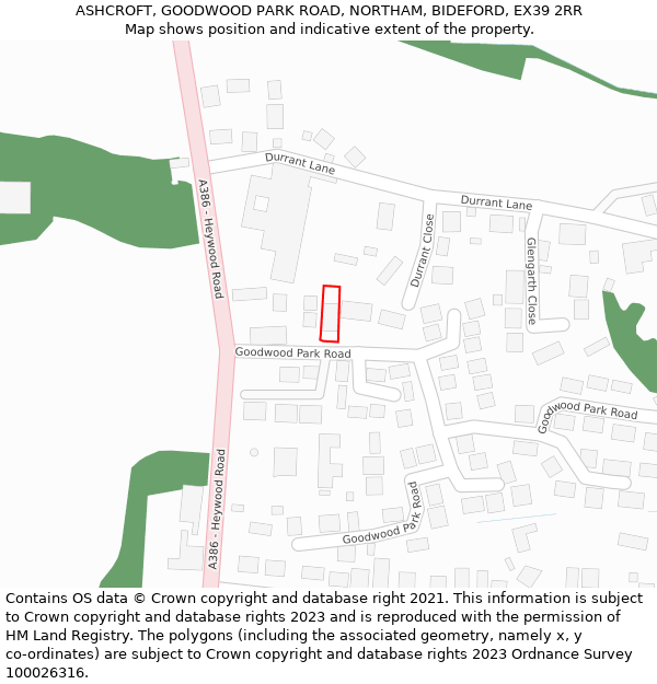 ASHCROFT, GOODWOOD PARK ROAD, NORTHAM, BIDEFORD, EX39 2RR: Location map and indicative extent of plot