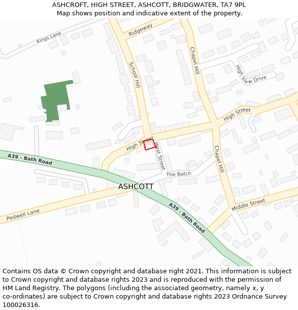 ASHCROFT, HIGH STREET, ASHCOTT, BRIDGWATER, TA7 9PL: Location map and indicative extent of plot