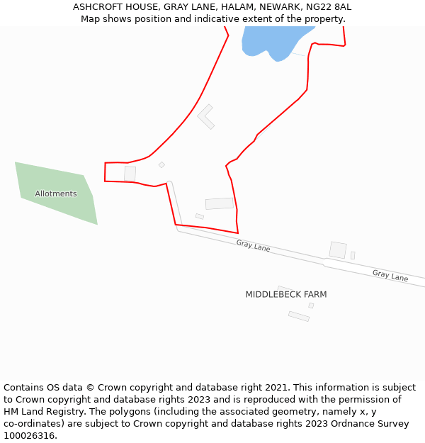 ASHCROFT HOUSE, GRAY LANE, HALAM, NEWARK, NG22 8AL: Location map and indicative extent of plot