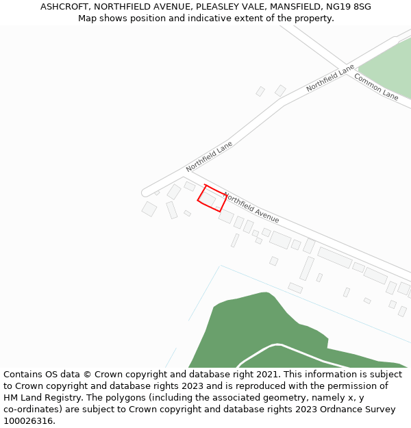 ASHCROFT, NORTHFIELD AVENUE, PLEASLEY VALE, MANSFIELD, NG19 8SG: Location map and indicative extent of plot