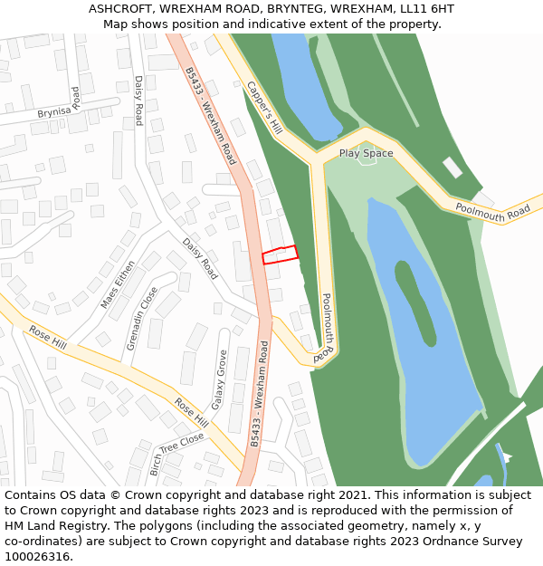 ASHCROFT, WREXHAM ROAD, BRYNTEG, WREXHAM, LL11 6HT: Location map and indicative extent of plot