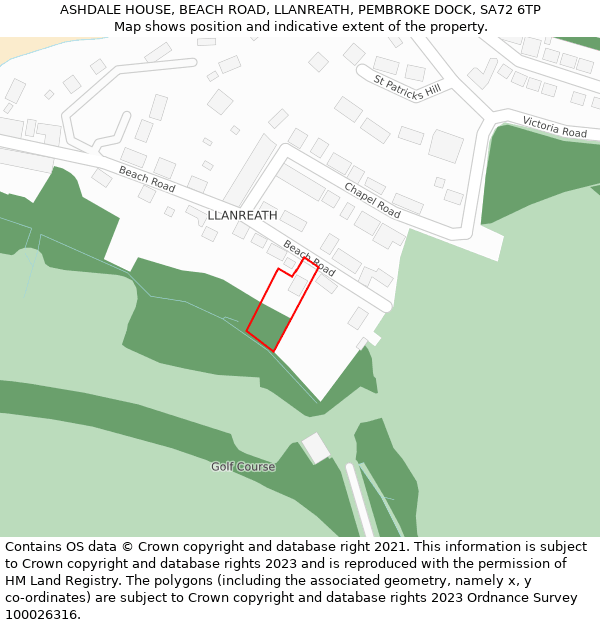 ASHDALE HOUSE, BEACH ROAD, LLANREATH, PEMBROKE DOCK, SA72 6TP: Location map and indicative extent of plot