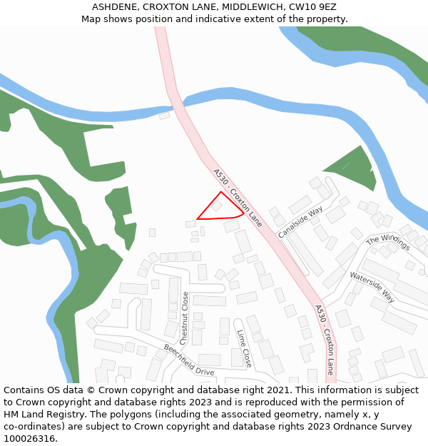 ASHDENE, CROXTON LANE, MIDDLEWICH, CW10 9EZ: Location map and indicative extent of plot