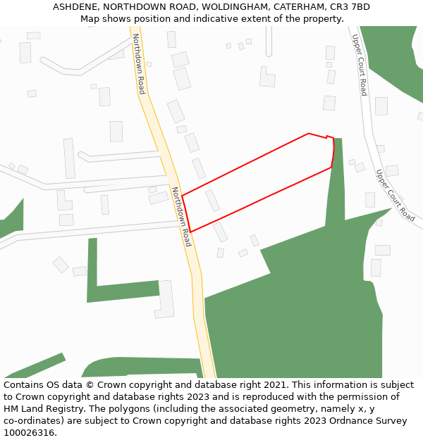 ASHDENE, NORTHDOWN ROAD, WOLDINGHAM, CATERHAM, CR3 7BD: Location map and indicative extent of plot