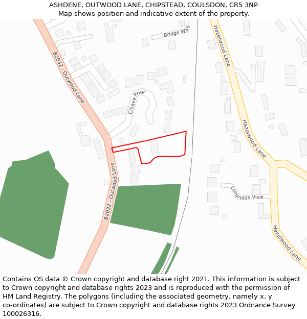 ASHDENE, OUTWOOD LANE, CHIPSTEAD, COULSDON, CR5 3NP: Location map and indicative extent of plot