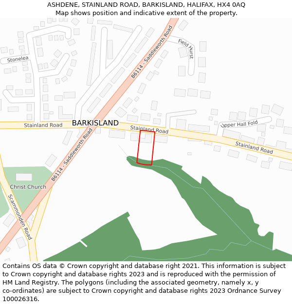 ASHDENE, STAINLAND ROAD, BARKISLAND, HALIFAX, HX4 0AQ: Location map and indicative extent of plot