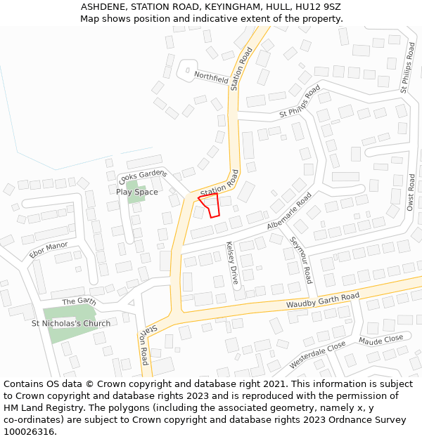 ASHDENE, STATION ROAD, KEYINGHAM, HULL, HU12 9SZ: Location map and indicative extent of plot