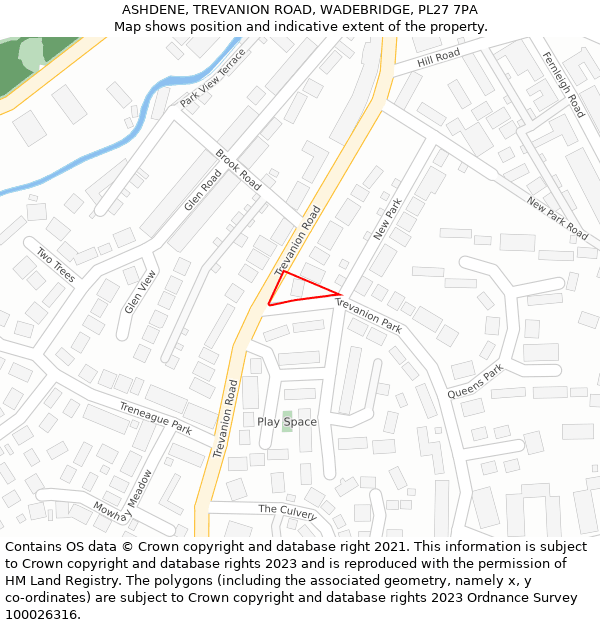 ASHDENE, TREVANION ROAD, WADEBRIDGE, PL27 7PA: Location map and indicative extent of plot