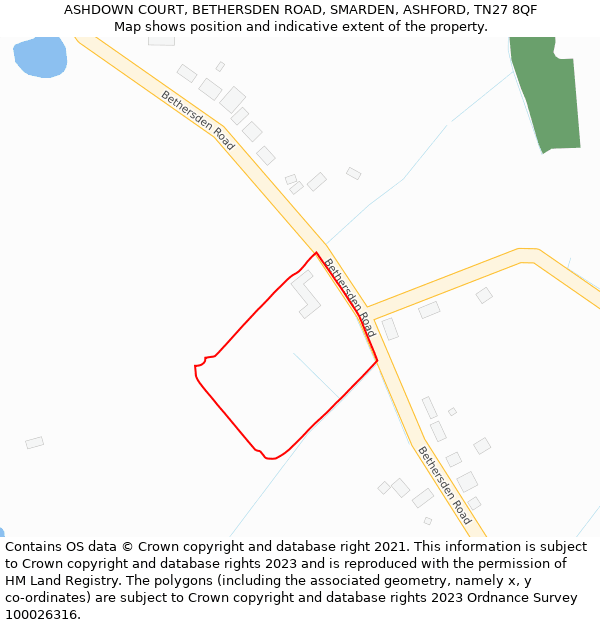 ASHDOWN COURT, BETHERSDEN ROAD, SMARDEN, ASHFORD, TN27 8QF: Location map and indicative extent of plot