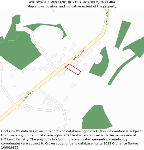 ASHDOWN, LIMES LANE, BUXTED, UCKFIELD, TN22 4PA: Location map and indicative extent of plot