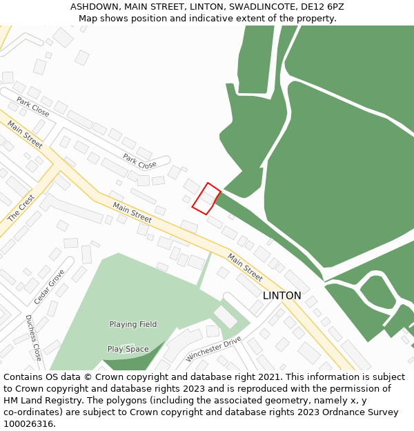 ASHDOWN, MAIN STREET, LINTON, SWADLINCOTE, DE12 6PZ: Location map and indicative extent of plot