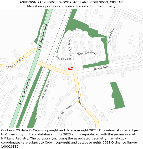 ASHDOWN PARK LODGE, WOODPLACE LANE, COULSDON, CR5 1NB: Location map and indicative extent of plot