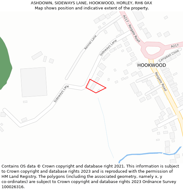 ASHDOWN, SIDEWAYS LANE, HOOKWOOD, HORLEY, RH6 0AX: Location map and indicative extent of plot