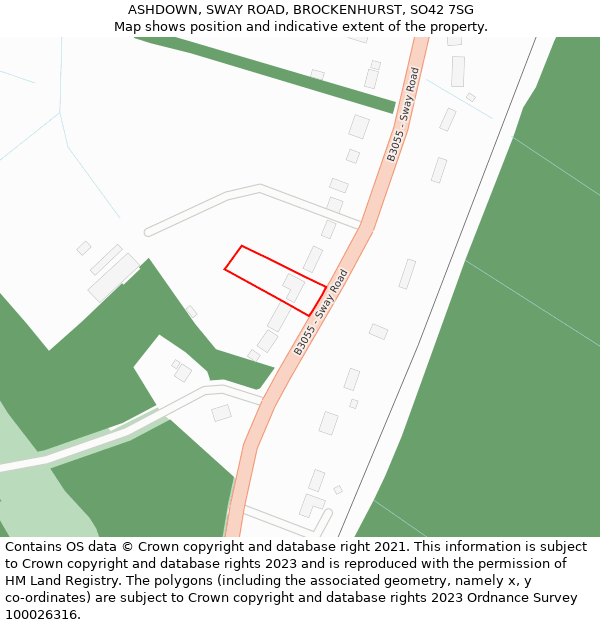 ASHDOWN, SWAY ROAD, BROCKENHURST, SO42 7SG: Location map and indicative extent of plot