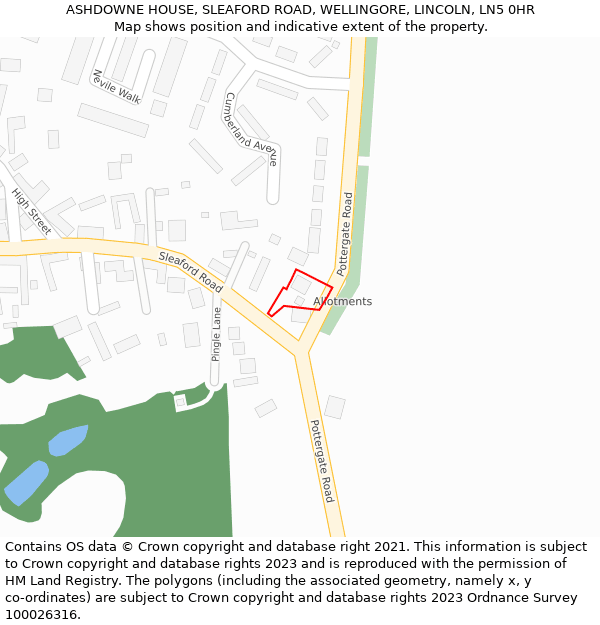 ASHDOWNE HOUSE, SLEAFORD ROAD, WELLINGORE, LINCOLN, LN5 0HR: Location map and indicative extent of plot