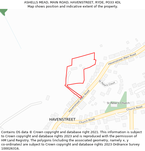 ASHELLS MEAD, MAIN ROAD, HAVENSTREET, RYDE, PO33 4DL: Location map and indicative extent of plot
