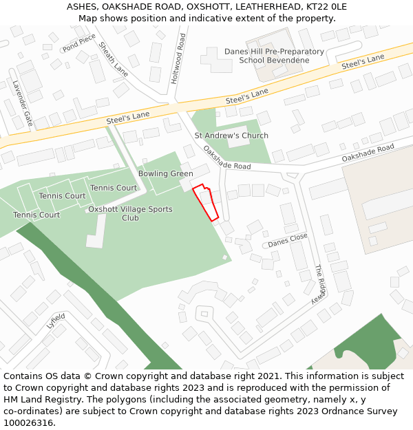 ASHES, OAKSHADE ROAD, OXSHOTT, LEATHERHEAD, KT22 0LE: Location map and indicative extent of plot