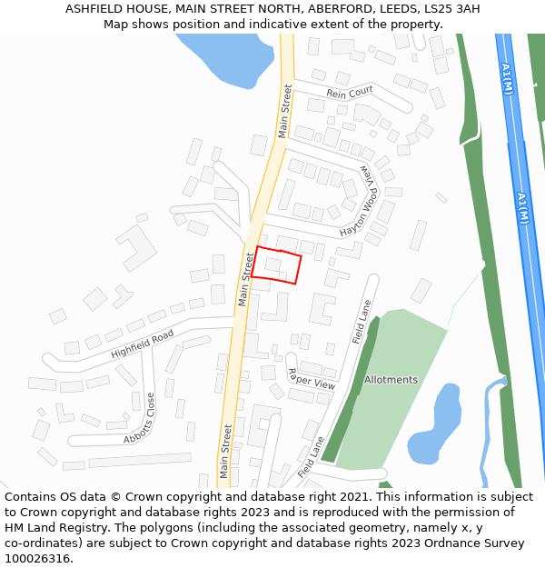 ASHFIELD HOUSE, MAIN STREET NORTH, ABERFORD, LEEDS, LS25 3AH: Location map and indicative extent of plot