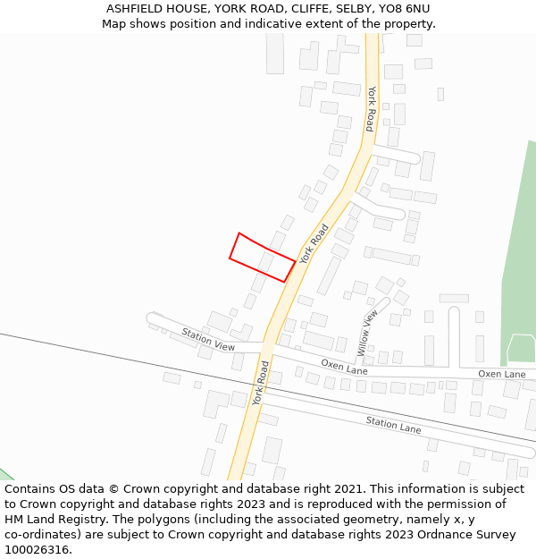 ASHFIELD HOUSE, YORK ROAD, CLIFFE, SELBY, YO8 6NU: Location map and indicative extent of plot