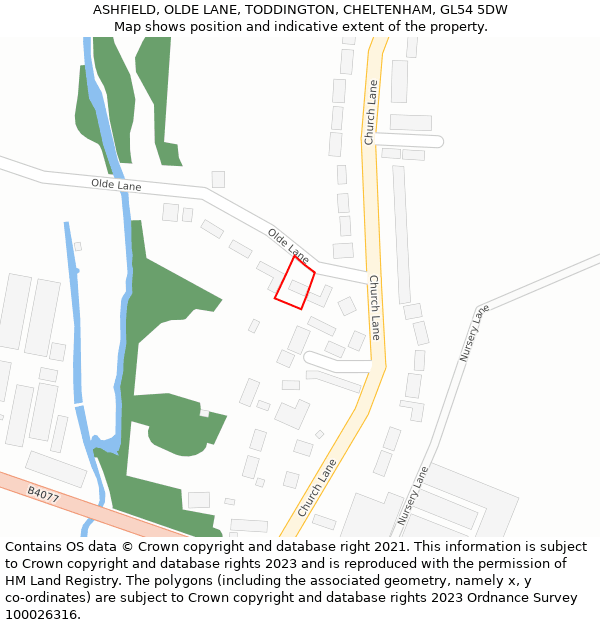 ASHFIELD, OLDE LANE, TODDINGTON, CHELTENHAM, GL54 5DW: Location map and indicative extent of plot