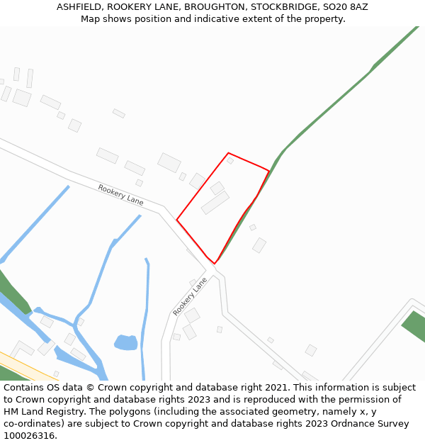 ASHFIELD, ROOKERY LANE, BROUGHTON, STOCKBRIDGE, SO20 8AZ: Location map and indicative extent of plot