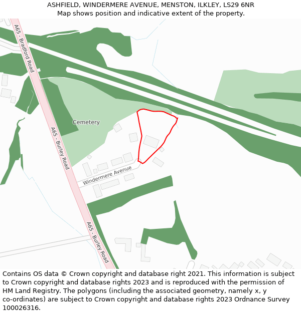 ASHFIELD, WINDERMERE AVENUE, MENSTON, ILKLEY, LS29 6NR: Location map and indicative extent of plot