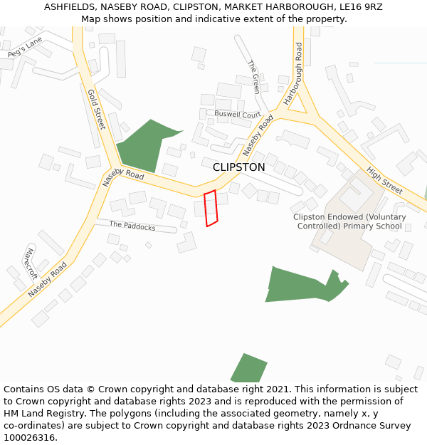 ASHFIELDS, NASEBY ROAD, CLIPSTON, MARKET HARBOROUGH, LE16 9RZ: Location map and indicative extent of plot
