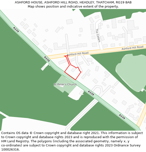 ASHFORD HOUSE, ASHFORD HILL ROAD, HEADLEY, THATCHAM, RG19 8AB: Location map and indicative extent of plot