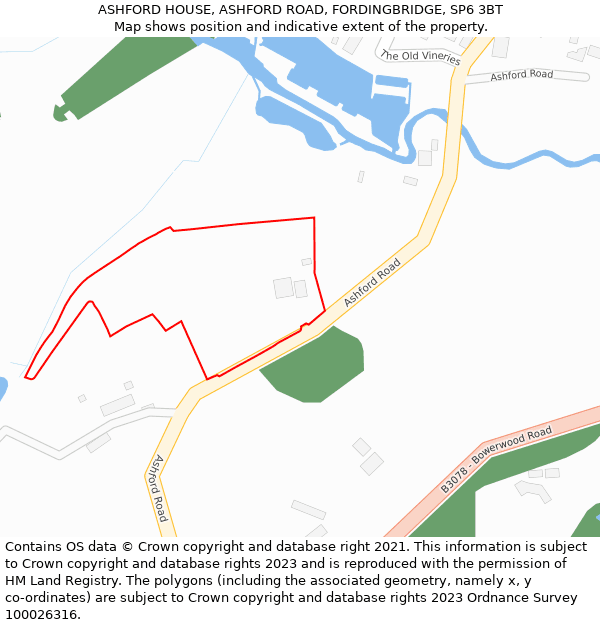 ASHFORD HOUSE, ASHFORD ROAD, FORDINGBRIDGE, SP6 3BT: Location map and indicative extent of plot
