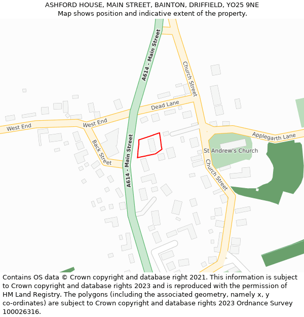 ASHFORD HOUSE, MAIN STREET, BAINTON, DRIFFIELD, YO25 9NE: Location map and indicative extent of plot