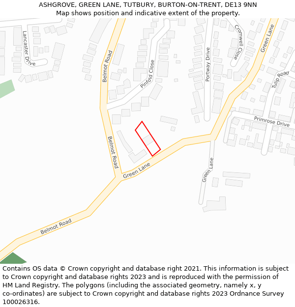 ASHGROVE, GREEN LANE, TUTBURY, BURTON-ON-TRENT, DE13 9NN: Location map and indicative extent of plot