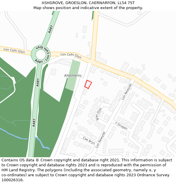 ASHGROVE, GROESLON, CAERNARFON, LL54 7ST: Location map and indicative extent of plot