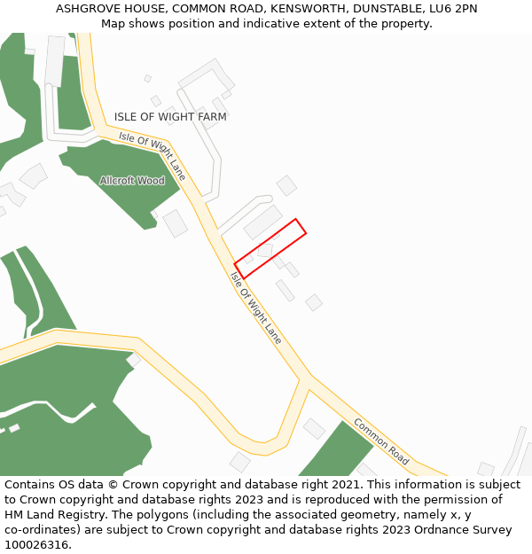 ASHGROVE HOUSE, COMMON ROAD, KENSWORTH, DUNSTABLE, LU6 2PN: Location map and indicative extent of plot