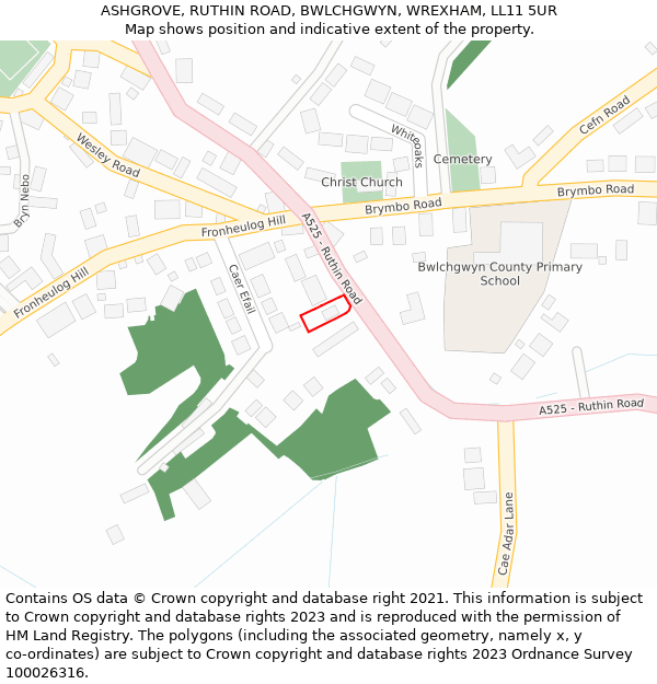 ASHGROVE, RUTHIN ROAD, BWLCHGWYN, WREXHAM, LL11 5UR: Location map and indicative extent of plot