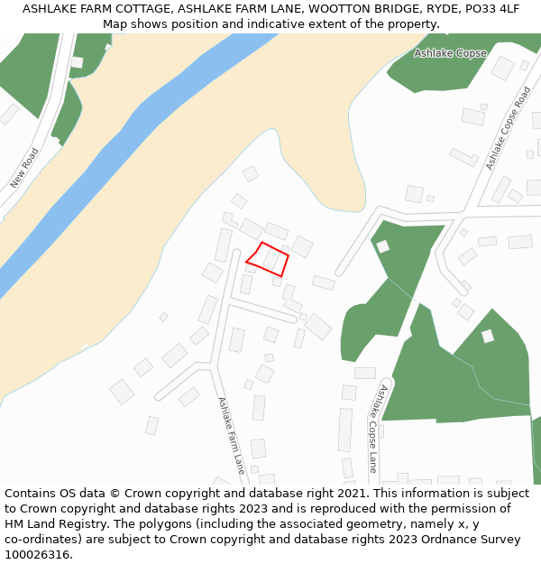 ASHLAKE FARM COTTAGE, ASHLAKE FARM LANE, WOOTTON BRIDGE, RYDE, PO33 4LF: Location map and indicative extent of plot