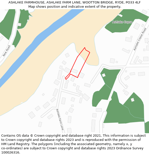 ASHLAKE FARMHOUSE, ASHLAKE FARM LANE, WOOTTON BRIDGE, RYDE, PO33 4LF: Location map and indicative extent of plot