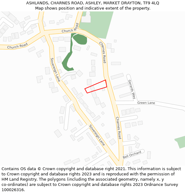 ASHLANDS, CHARNES ROAD, ASHLEY, MARKET DRAYTON, TF9 4LQ: Location map and indicative extent of plot