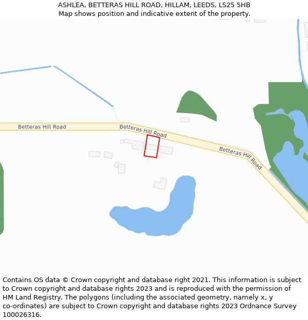 ASHLEA, BETTERAS HILL ROAD, HILLAM, LEEDS, LS25 5HB: Location map and indicative extent of plot