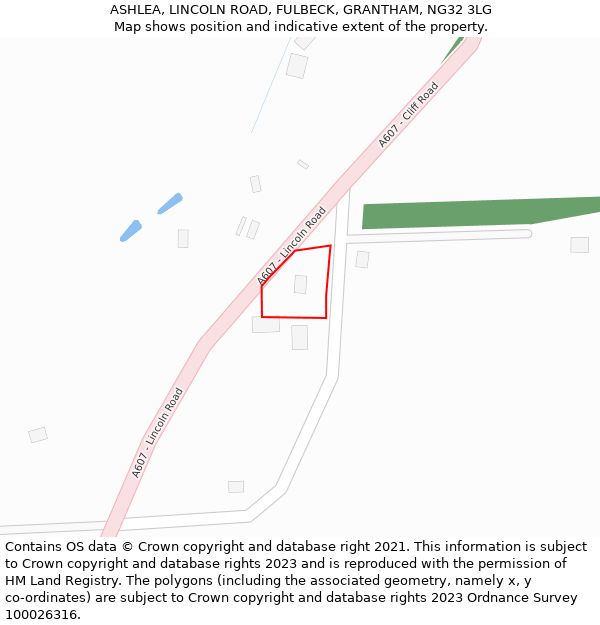 ASHLEA, LINCOLN ROAD, FULBECK, GRANTHAM, NG32 3LG: Location map and indicative extent of plot